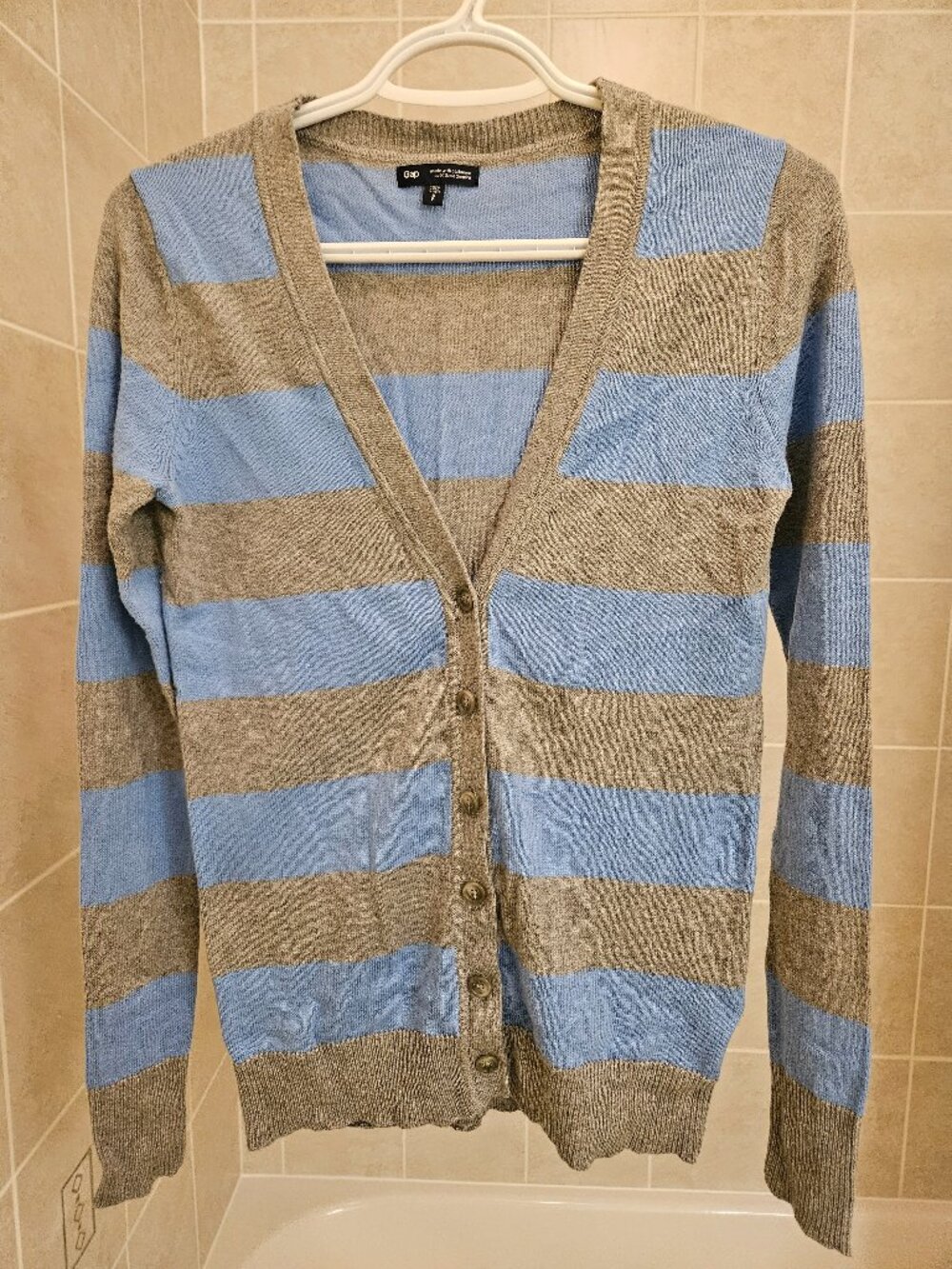 Gap Gray&Blue Stripped Cashmere Blend Cardigan Sweater Size S